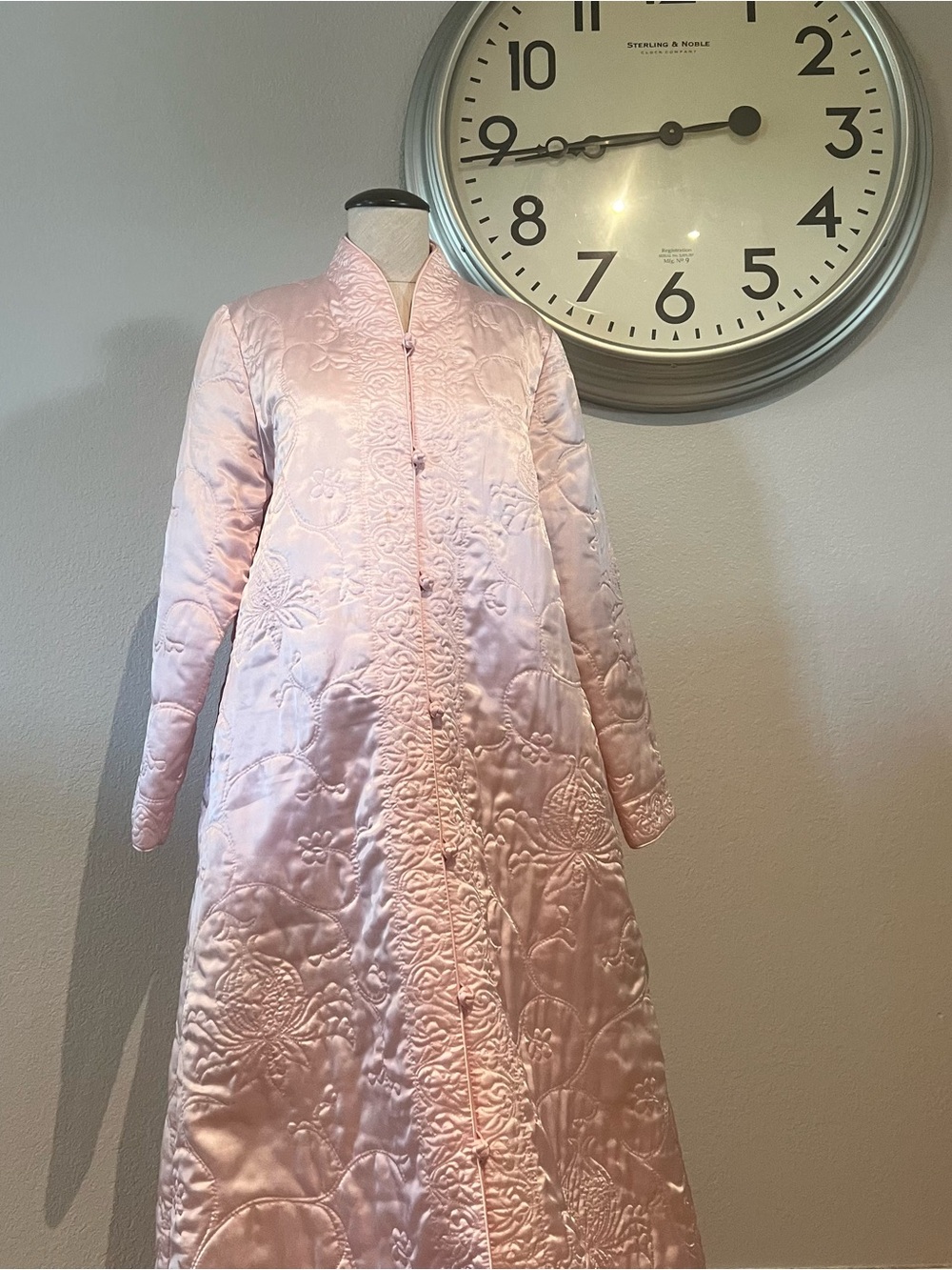 Vintage Pink Quilted Satin Long Robe